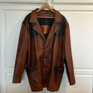 Elegant Men’s Leather Western Style Dress Coat.